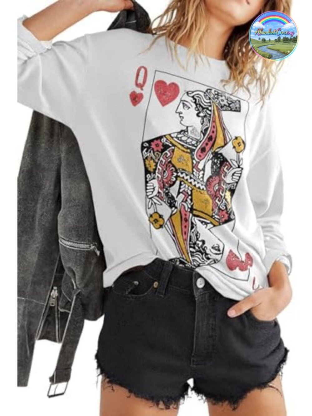 Queen of Hearts Graphic Crewneck Sweatshirt Women Loose Fit Casual Long Sleeve